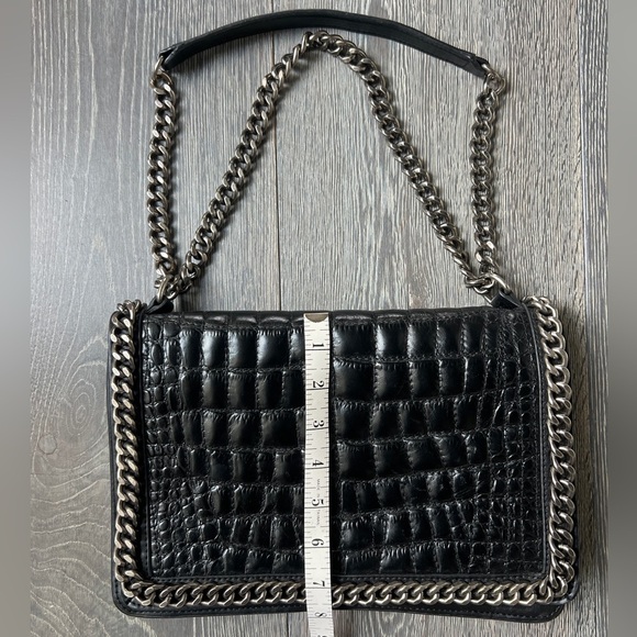 Zara Croc embossed quilted chained black handbag purse - Picture 11 of 13
